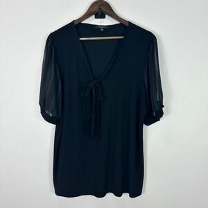 Atelier 29 Woman 1X‎ Black Tie Neck Blouse Sheer Sleeve Top Career Minimalist